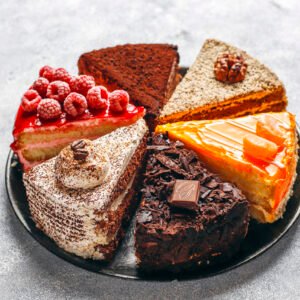 assortment of pieces of cake.