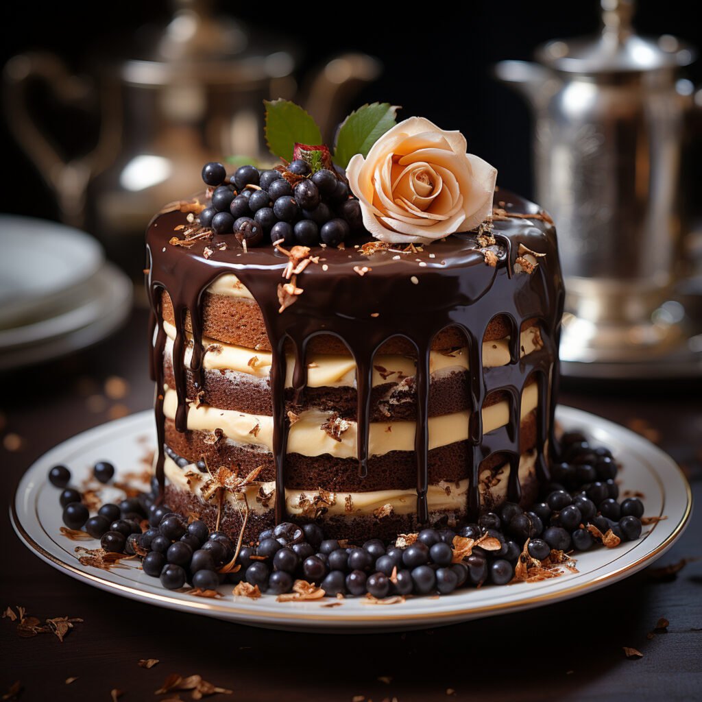delicious chocolate cake with flower