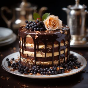 delicious chocolate cake with flower