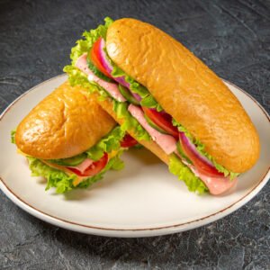 delicious homemade sandwiches white plate black distressed surface with free space